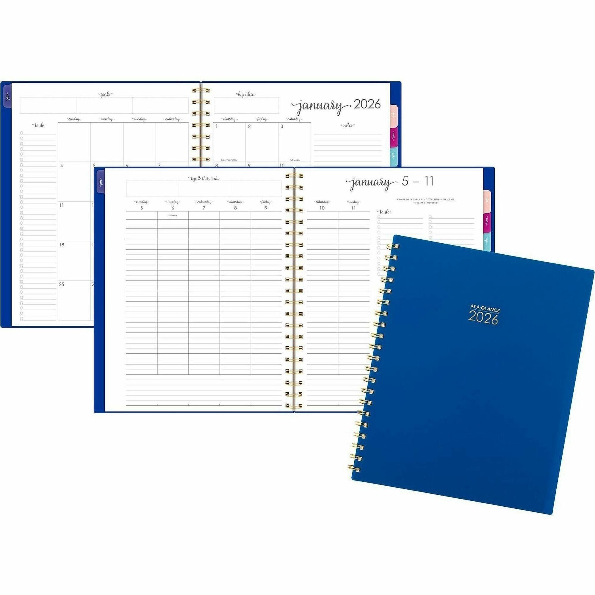 At-A-Glance Harmony Weekly/Monthly Planner, 13-Month, Jan 2026–Jan 2027, Letter Size 8.5" x 11", Twin Wire, Blue Poly Cover, 1 Each