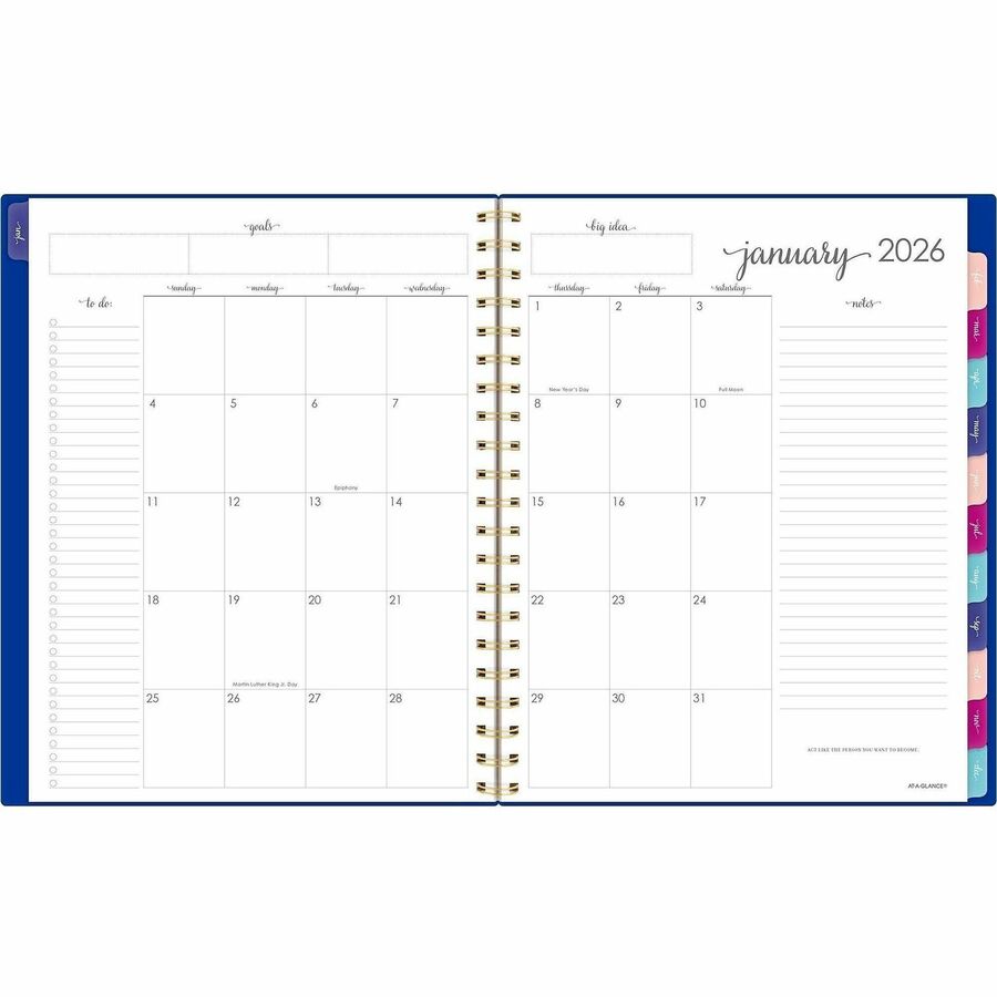 At-A-Glance Harmony Weekly/Monthly Planner, 13-Month, Jan 2026–Jan 2027, Letter Size 8.5" x 11", Twin Wire, Blue Poly Cover, 1 Each