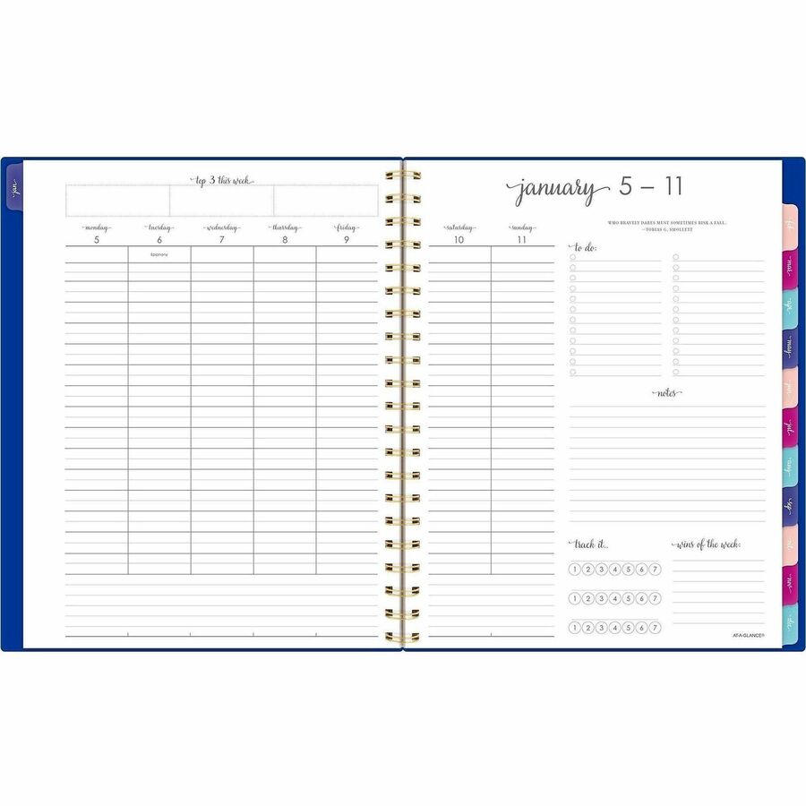 At-A-Glance Harmony Weekly/Monthly Planner, 13-Month, Jan 2026–Jan 2027, Letter Size 8.5" x 11", Twin Wire, Blue Poly Cover, 1 Each