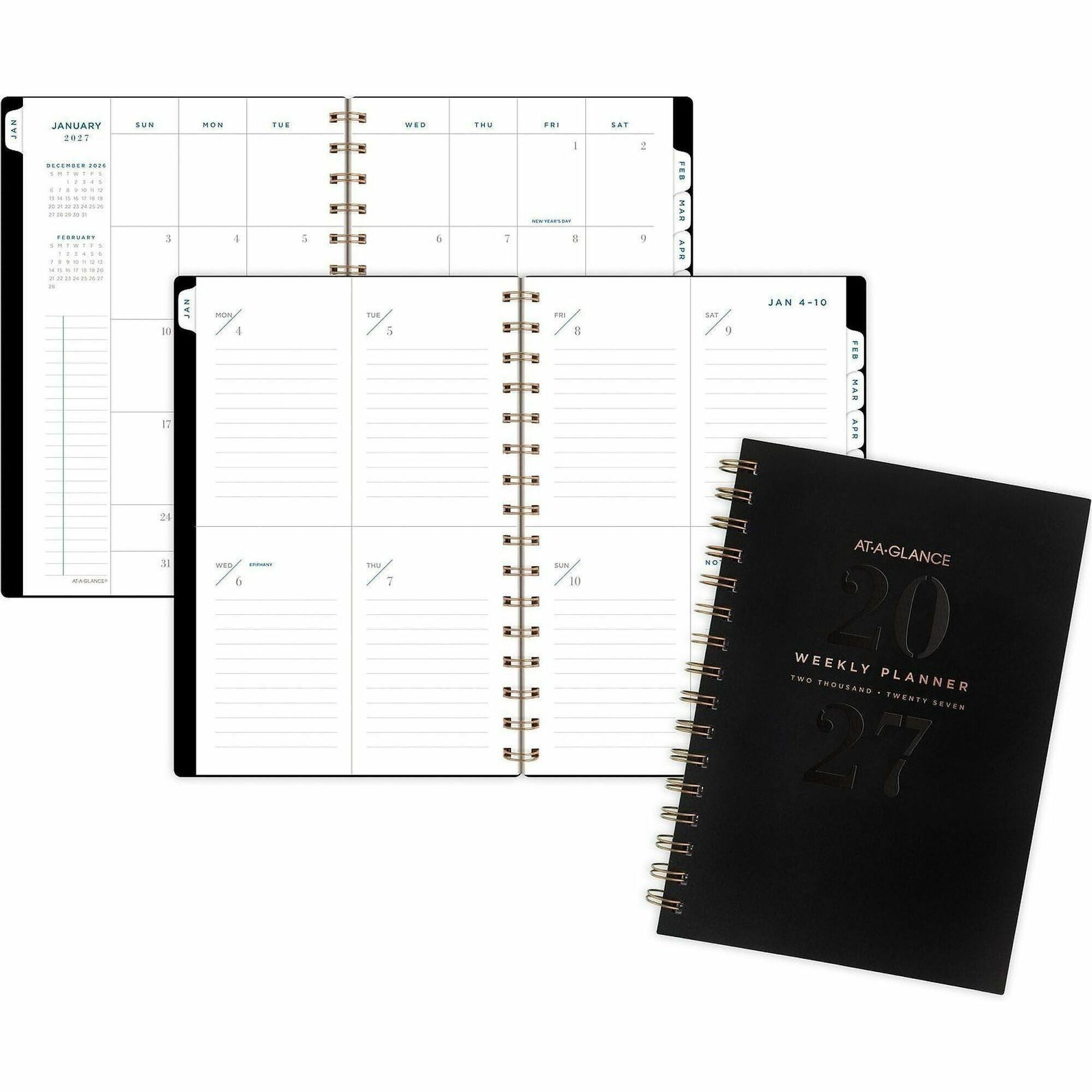 At-A-Glance Signature Lite Weekly Monthly Planner, Small, 12 Months, Jan-Dec 2026, 5.5" x 8.5", Wire Bound, Black Poly Cover, White Sheets, 1 Each
