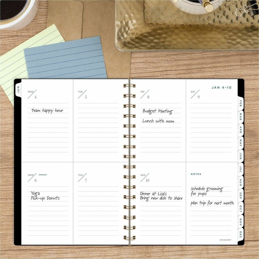 At-A-Glance Signature Lite Weekly Monthly Planner, Small, 12 Months, Jan-Dec 2026, 5.5" x 8.5", Wire Bound, Black Poly Cover, White Sheets, 1 Each