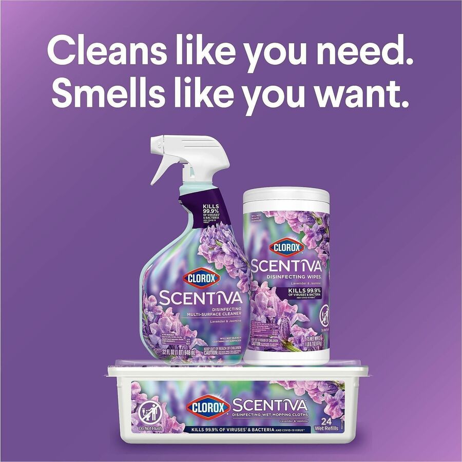 Clorox Scentiva Multi-Surface Cleaner - For Multi Surface, Multipurpose - Spray - 32 fl oz (1 quart) - Lavender & Jasmine Scent - Disinfectant, Bleach-free, Long Lasting, Deodorize, Freshen - Lavender - 9 / Carton