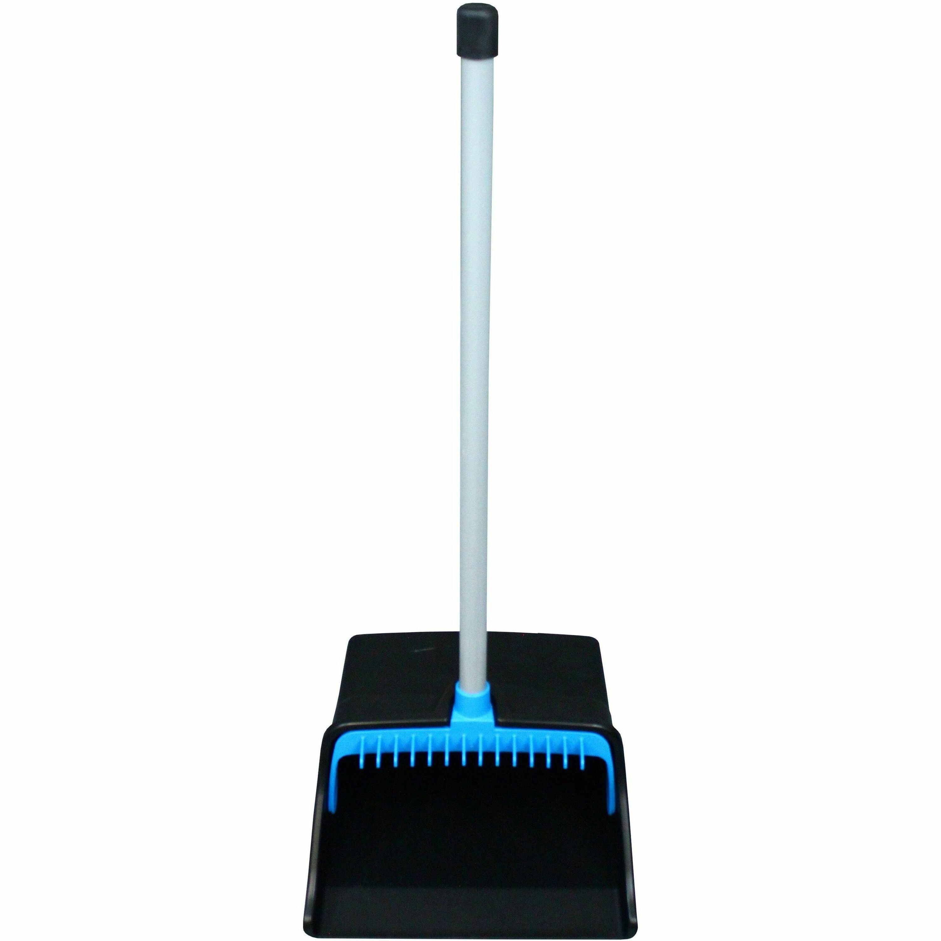 Genuine Joe Lobby Dust Pan - 11.50" Wide - Polyvinyl Chloride (PVC) Handle - Blue, Black - 1 Each