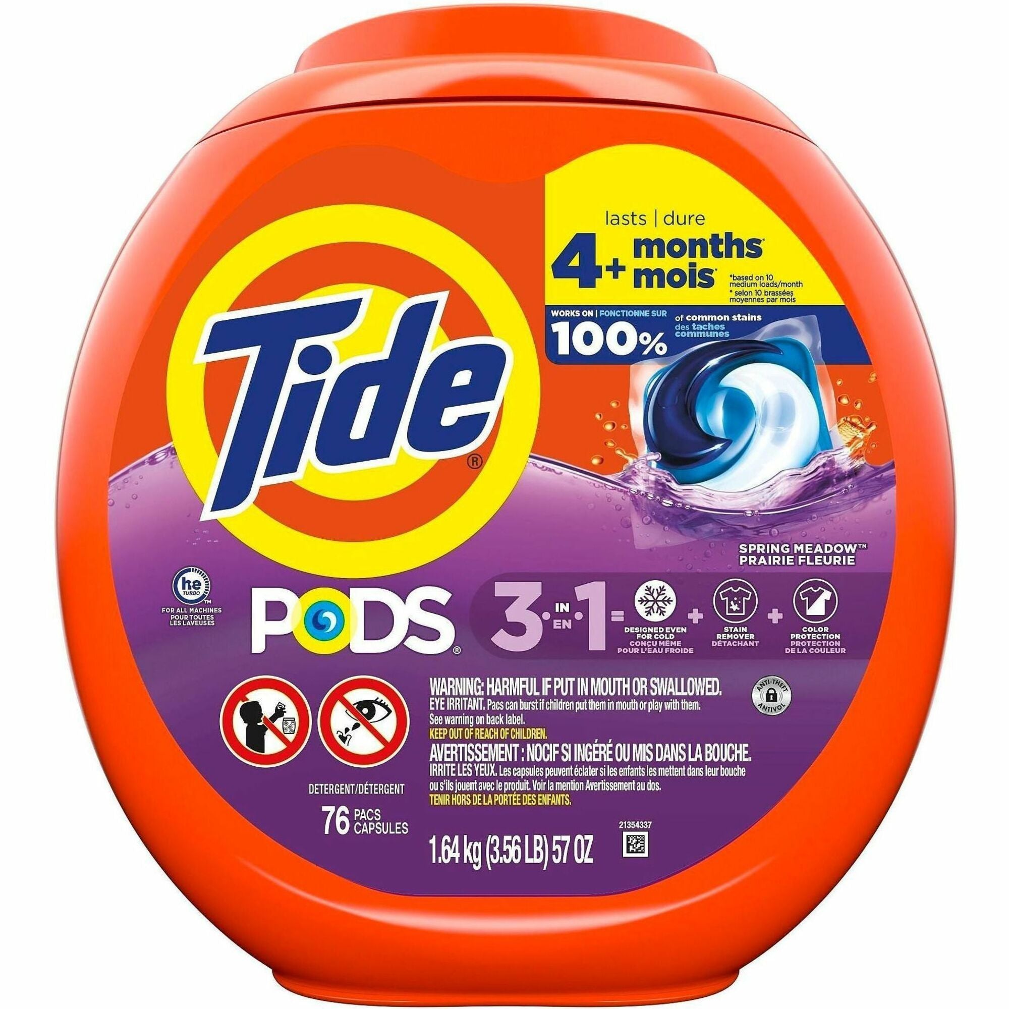 Tide Pods Laundry Detergent - For Laundry, Washing Machine, Clothes, Clothing - Concentrate - Spring Meadow Scent - Phosphate-free - Orange - 76/Pack - 4 / Carton