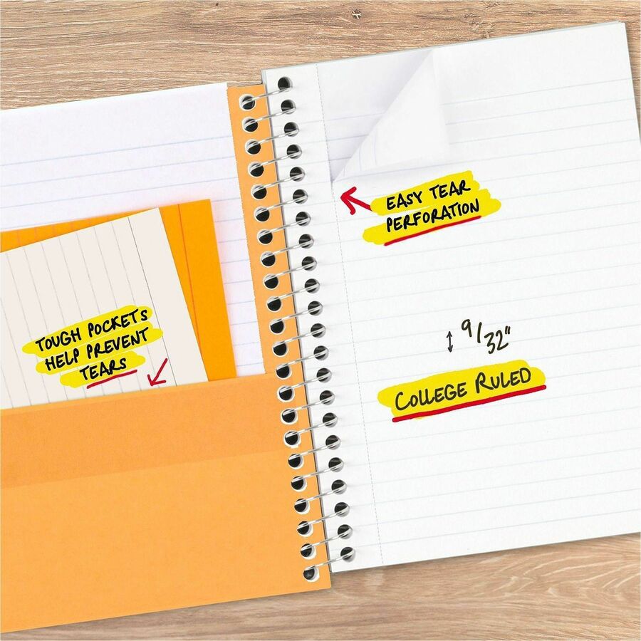 Mead College Ruled Notebook, 1 Subject, 80 Sheets, 4 3/8" x 7", Wire Bound, Assorted Poly/Plastic Cover, Durable, Water Resistant, Perforated, Pocket Divider, Spiral Lock, 1 Each