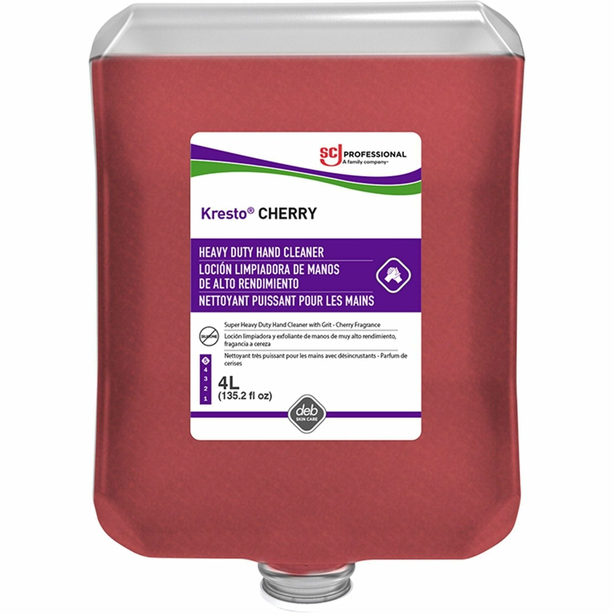 Kresto Super Heavy-Duty Hand Cleaner, Cherry Scent, 1.06 gal, Red, Heavy Duty, Silicone-Free, 4/Carton