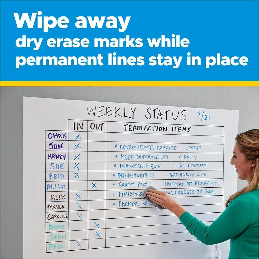 White Surface - White Sheet Color - Rectangle - 36" Length x 24" Width - Flexible, Stain Resistant, Easy Peel, Self-stick, Removable, Wipeable, Stain Proof - 1 Each