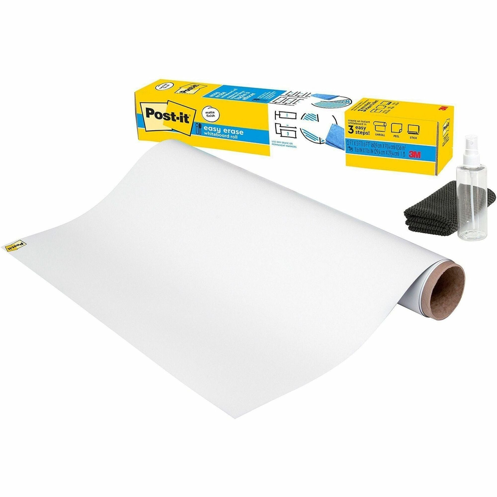 White Surface - White Sheet Color - Rectangle - 36" Length x 24" Width - Flexible, Stain Resistant, Easy Peel, Self-stick, Removable, Wipeable, Stain Proof - 1 Each