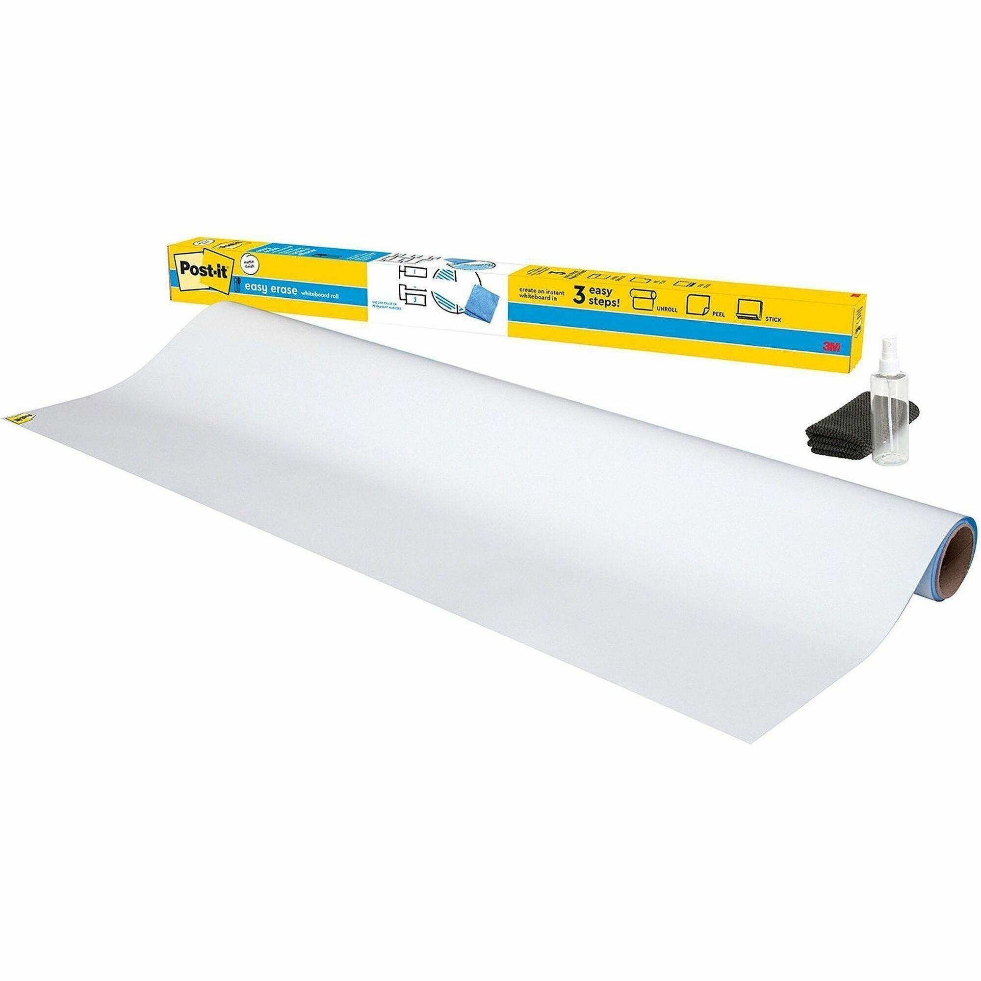 White Surface - White Sheet Color - Rectangle - 72" Length x 48" Width - Flexible, Stain Resistant, Easy Peel, Self-stick, Removable, Wipeable, Stain Proof - 1 Each