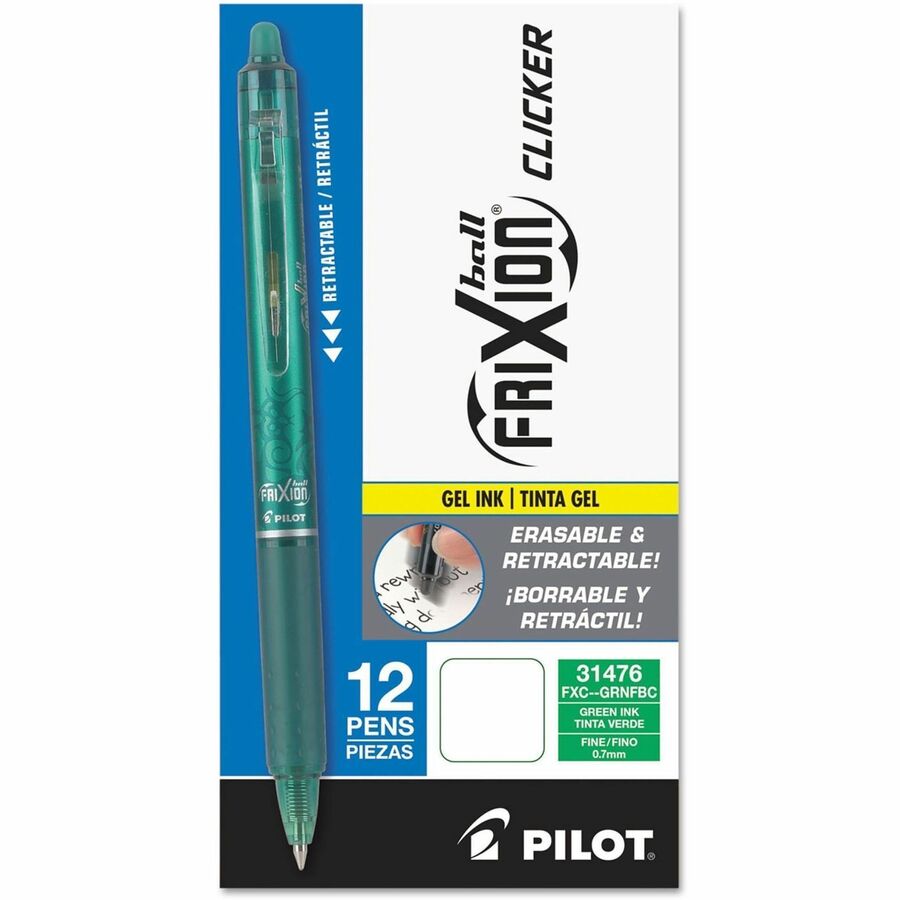Retractable - Erasable - Green Ink - Gel-based - Green Barrel - Document - 12 / Dozen