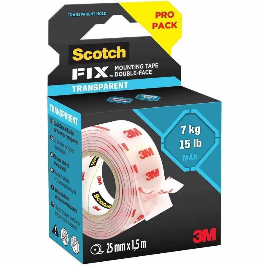 5 ft Length x 1" Width - Clear - Acrylic Backing - Acrylic Adhesive - For Multi Surface, Multipurpose - 1 Roll