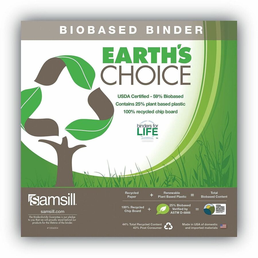 Samsill Earth's Choice Ring Binder - 1 1/2" Binder Capacity - Letter - Fastener(s): D-Ring - Sage - Recycled - 2 / Pack