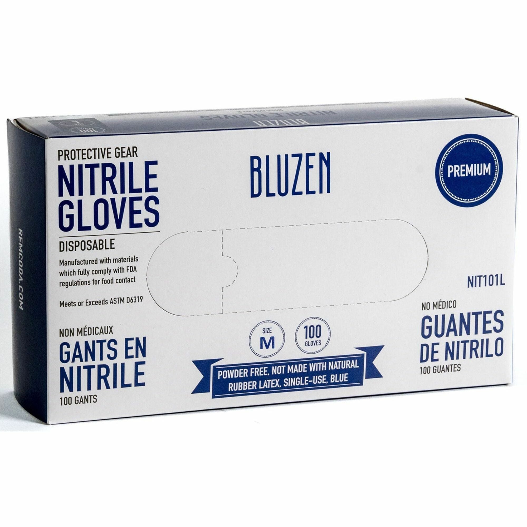 Remcoda Disposable Nitrile Gloves - 3 mil Thickness - Medium Size - Nitrile - Blue - Durable, Comfortable - 100 / Box