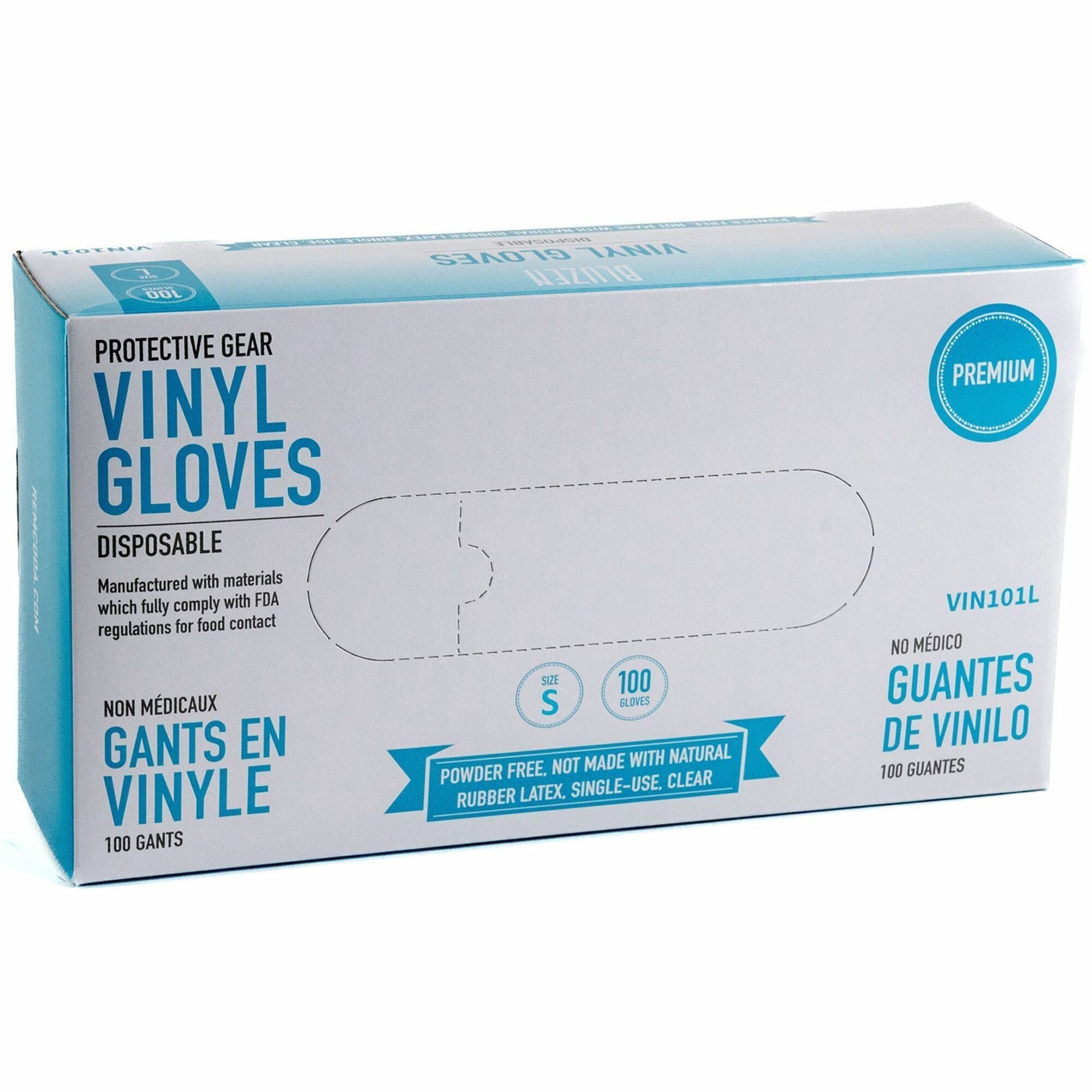 Remcoda Powder-Free Vinyl Gloves - 3 mil Thickness - Small Size - For Right/Left Hand - Vinyl - Clear - Comfortable, Latex-free - 100 / Box