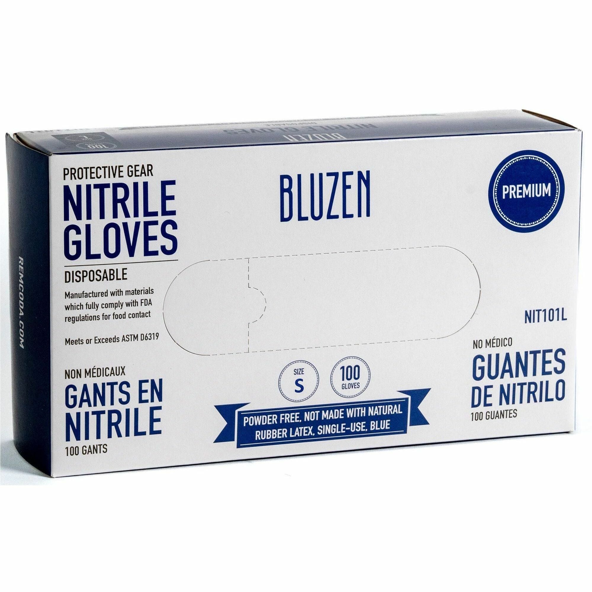 Remcoda Extra-Strength Nitrile Gloves - 4 mil Thickness - Chemical Protection - Small Size - For Right/Left Hand - Nitrile - Blue - Durable, Comfortable, Extra Strength, Snug Fit, Chemical Resistant, Latex-free - 100 / Box