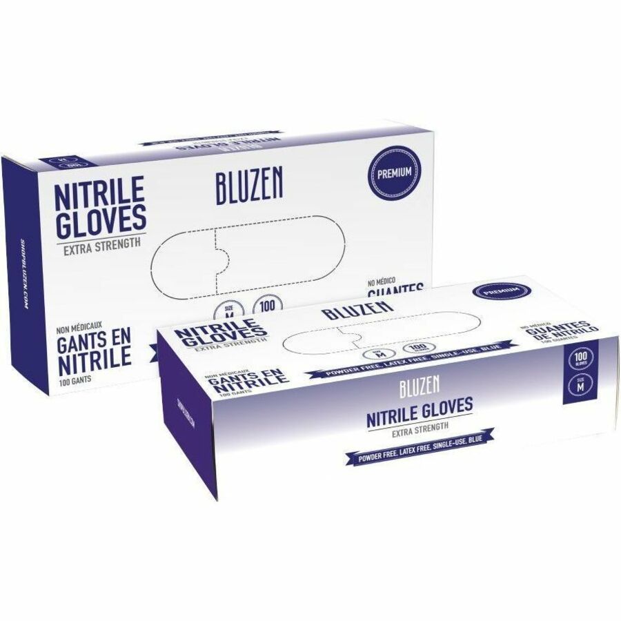 Remcoda Extra-Strength Nitrile Gloves - 4 mil Thickness - Chemical Protection - Medium Size - For Right/Left Hand - Nitrile - Blue - Durable, Comfortable, Extra Strength, Snug Fit, Chemical Resistant, Latex-free - 100 / Box