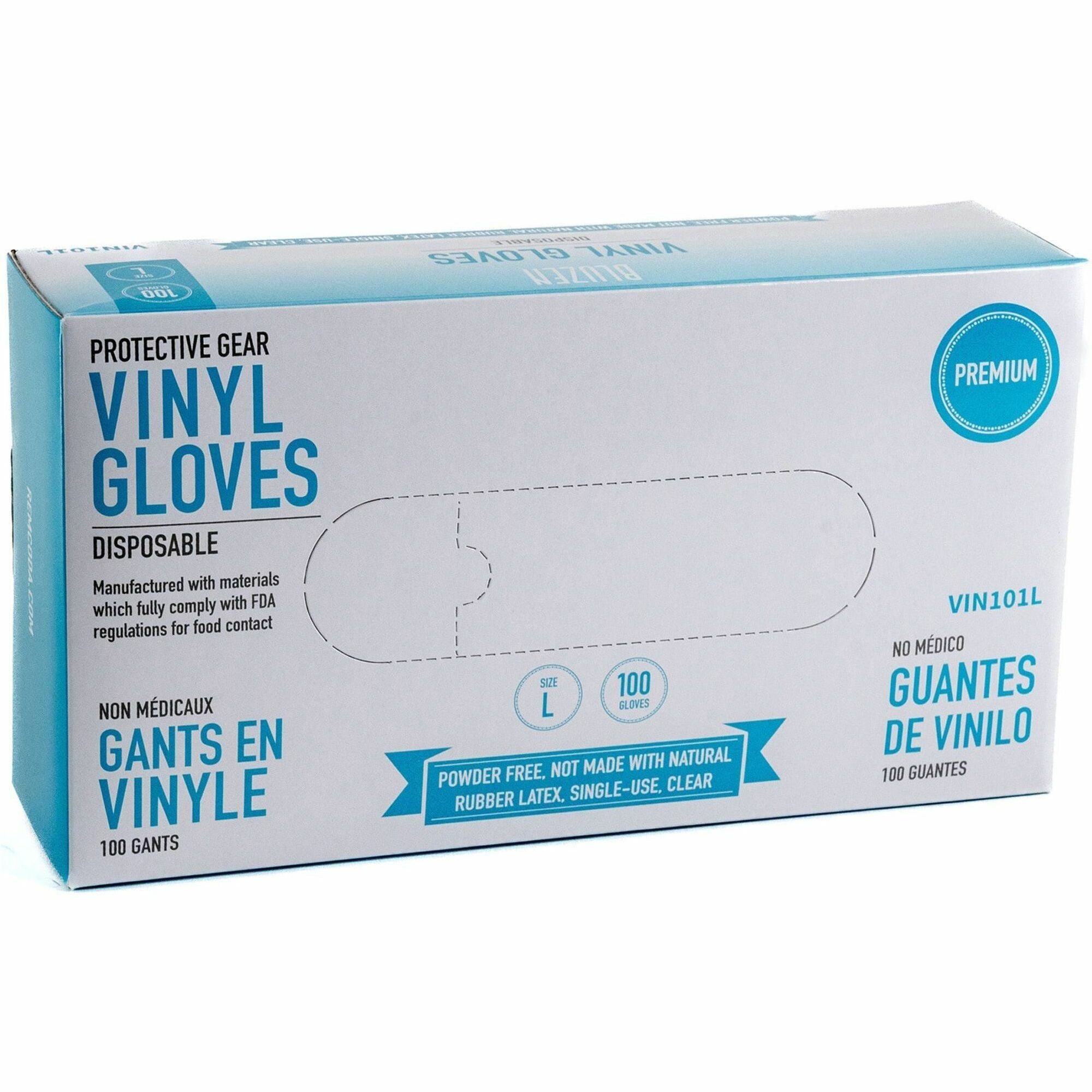 Remcoda Powder-Free Vinyl Gloves - 3 mil Thickness - Large Size - For Right/Left Hand - Vinyl - Clear - Comfortable, Latex-free - 100 / Box