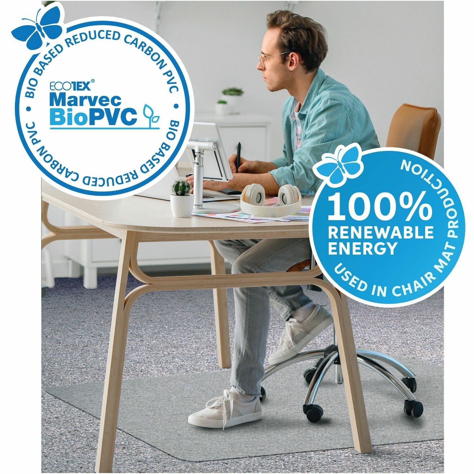 Floortex Ecotex Marvec BioPVC Chairmat - Carpet - 60" Length x 46" Width - Polyvinyl Chloride (PVC) - Clear - 1 Each