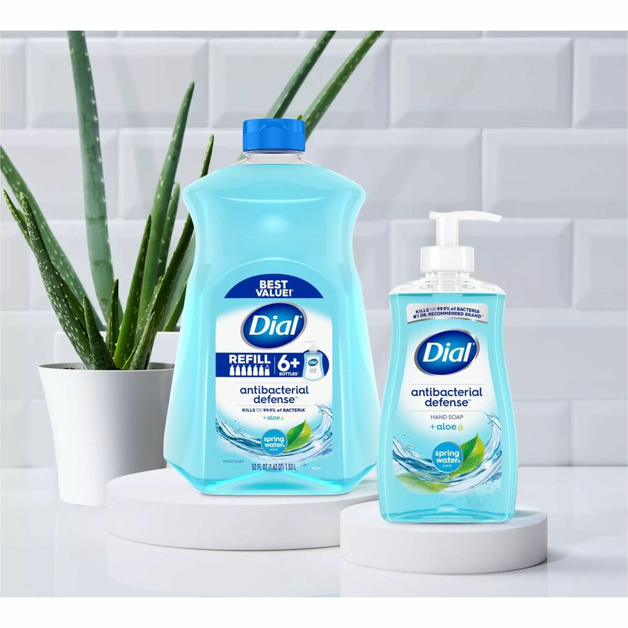 Dial Antibacterial Defense Liquid Hand Soap, Spring Water Scent, 1.63 Quart, Pump Dispenser, Blue, 1 Each, Cruelty-free, Paraben-free, Phthalate-free, Silicone-free, pH Balanced, Sulfate-free, Recycled