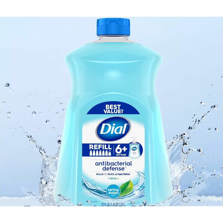 Dial Antibacterial Defense Liquid Hand Soap, Spring Water Scent, 1.63 Quart, Pump Dispenser, Blue, 1 Each, Cruelty-free, Paraben-free, Phthalate-free, Silicone-free, pH Balanced, Sulfate-free, Recycled
