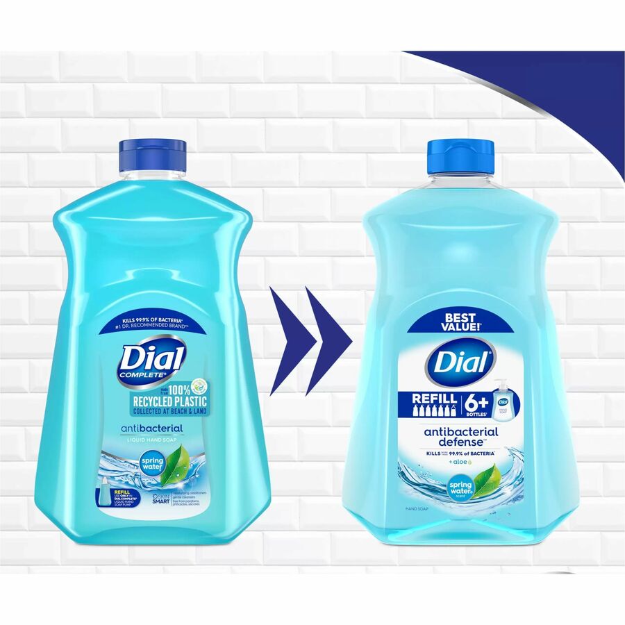 Dial Antibacterial Defense Liquid Hand Soap, Spring Water Scent, 1.63 Quart, Pump Dispenser, Blue, 1 Each, Cruelty-free, Paraben-free, Phthalate-free, Silicone-free, pH Balanced, Sulfate-free, Recycled