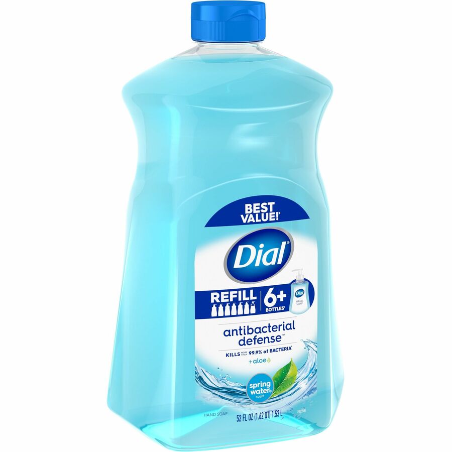 Dial Antibacterial Defense Liquid Hand Soap, Spring Water Scent, 1.63 Quart, Pump Dispenser, Blue, 1 Each, Cruelty-free, Paraben-free, Phthalate-free, Silicone-free, pH Balanced, Sulfate-free, Recycled