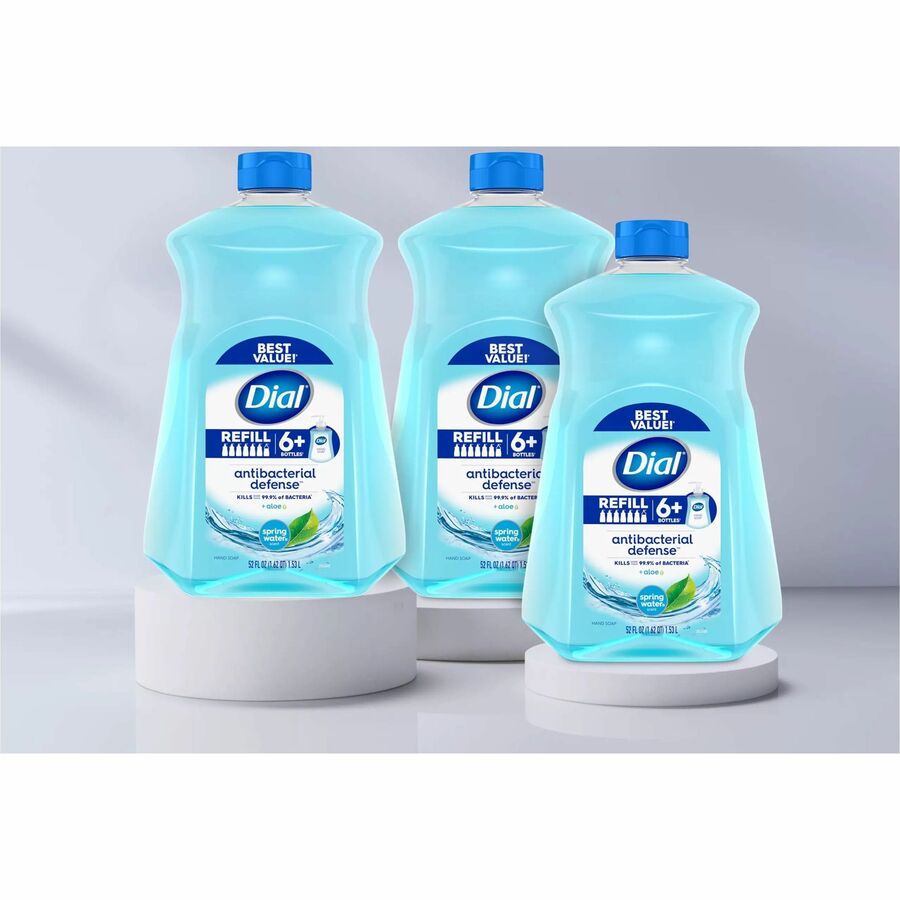 Dial Antibacterial Defense Liquid Hand Soap, Spring Water Scent, 1.63 Quart, Pump Dispenser, Blue, 1 Each, Cruelty-free, Paraben-free, Phthalate-free, Silicone-free, pH Balanced, Sulfate-free, Recycled