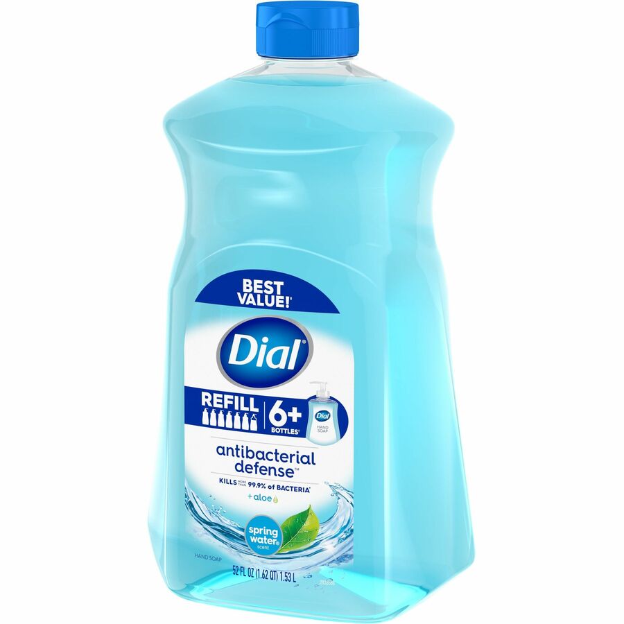 Dial Antibacterial Defense Liquid Hand Soap, Spring Water Scent, 1.63 Quart, Pump Dispenser, Blue, 1 Each, Cruelty-free, Paraben-free, Phthalate-free, Silicone-free, pH Balanced, Sulfate-free, Recycled
