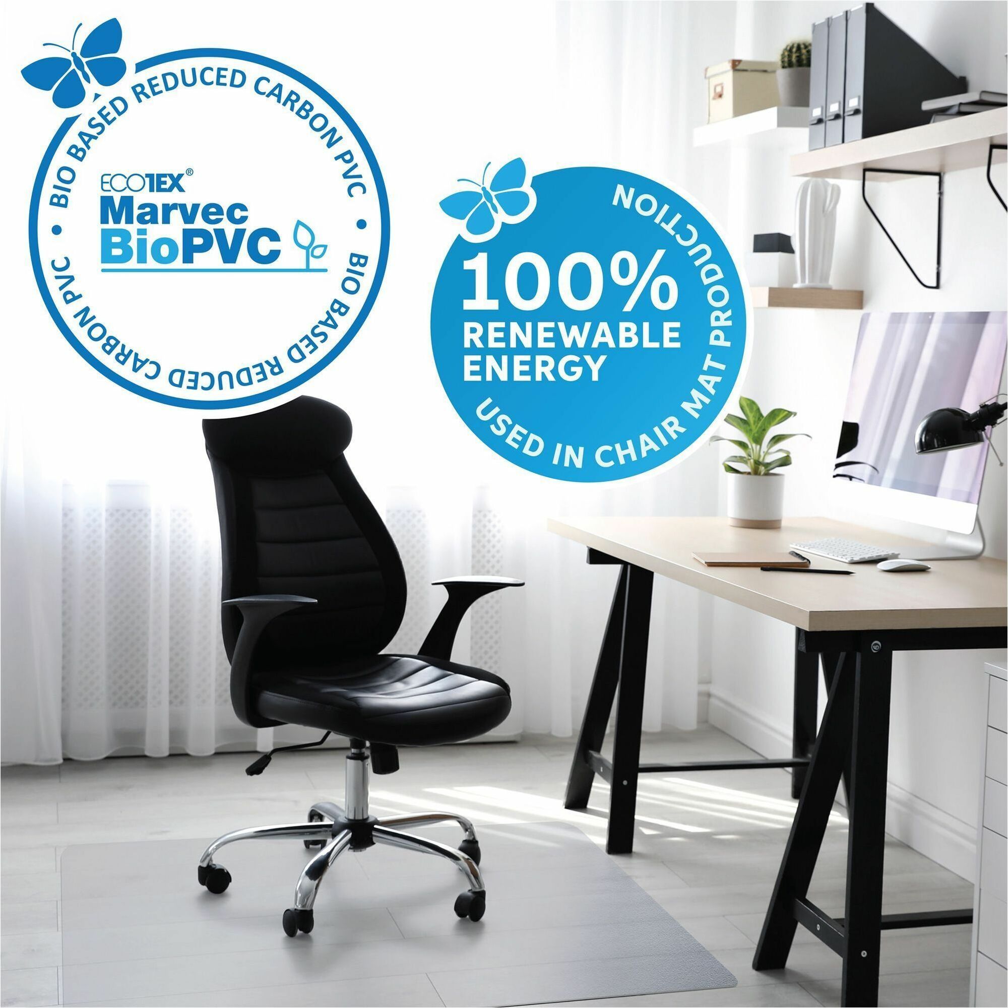 Floortex Ecotex Marvec BioPVC Chairmat, Hard Floor, 60" x 46", Clear, Polyvinyl Chloride (PVC), 1 Each