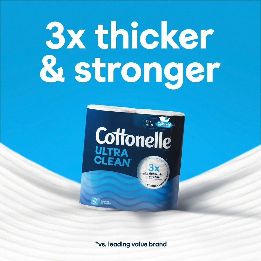 Cottonelle Ultra Clean Toilet Paper, 1 Ply, White, 12 Pack