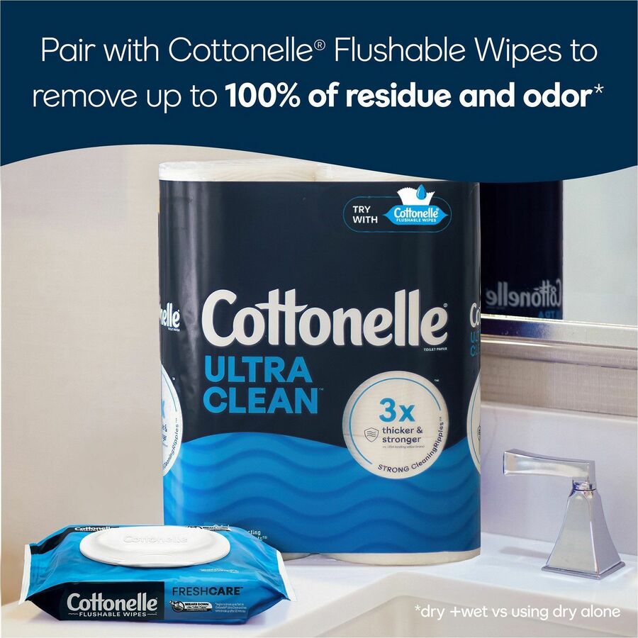 Cottonelle Ultra Clean Toilet Paper, 1 Ply, White, 12 Pack