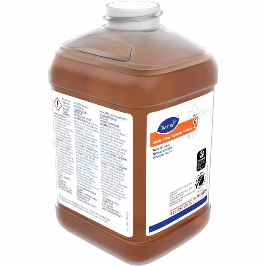 Diversey Stride Citrus Neutral Cleaner, Concentrate, Liquid, 84.5 fl oz (2.6 qt), Citrus Scent, pH Neutral, Non Alkaline, Low Foaming, Kosher, Orange, 2/Carton