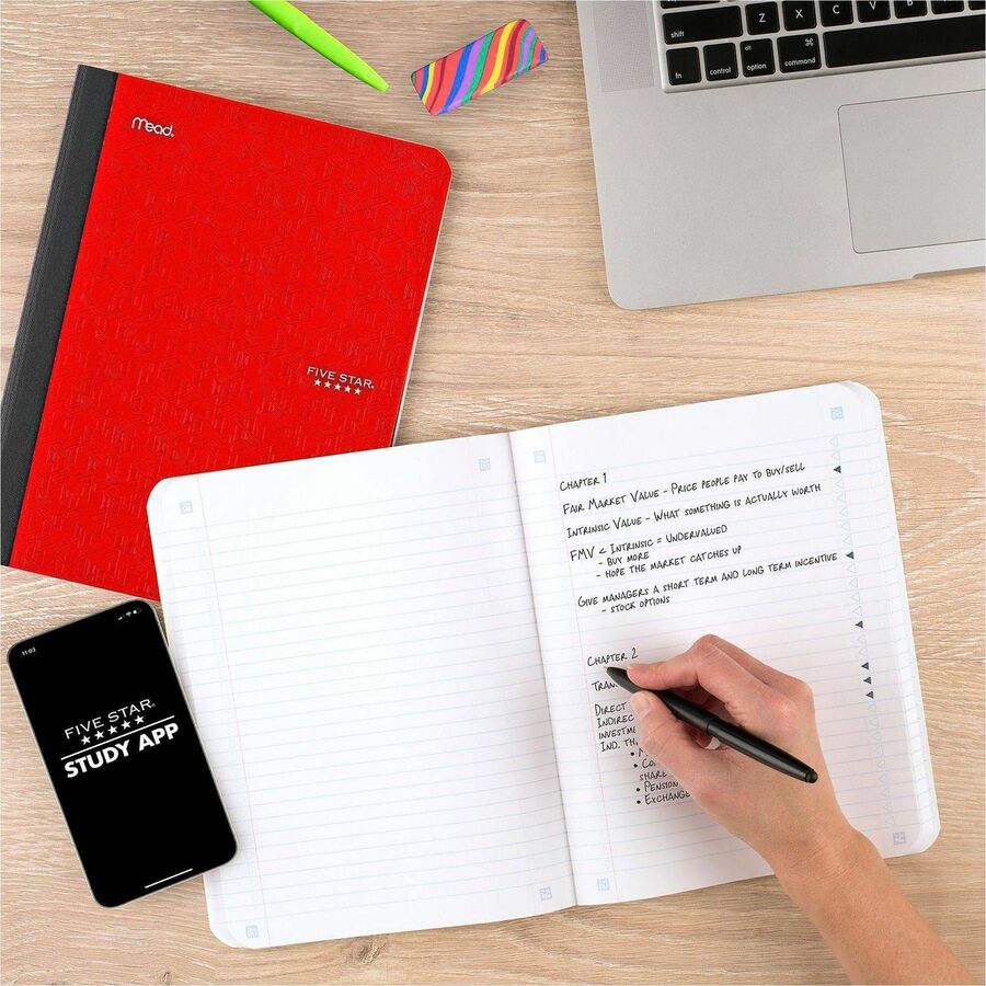 Mead College-Ruled Composition Book, 80 Sheets, 9 3/4" x 7 1/2", Sewn Binding, Assorted Plastic Cover, 1 Each