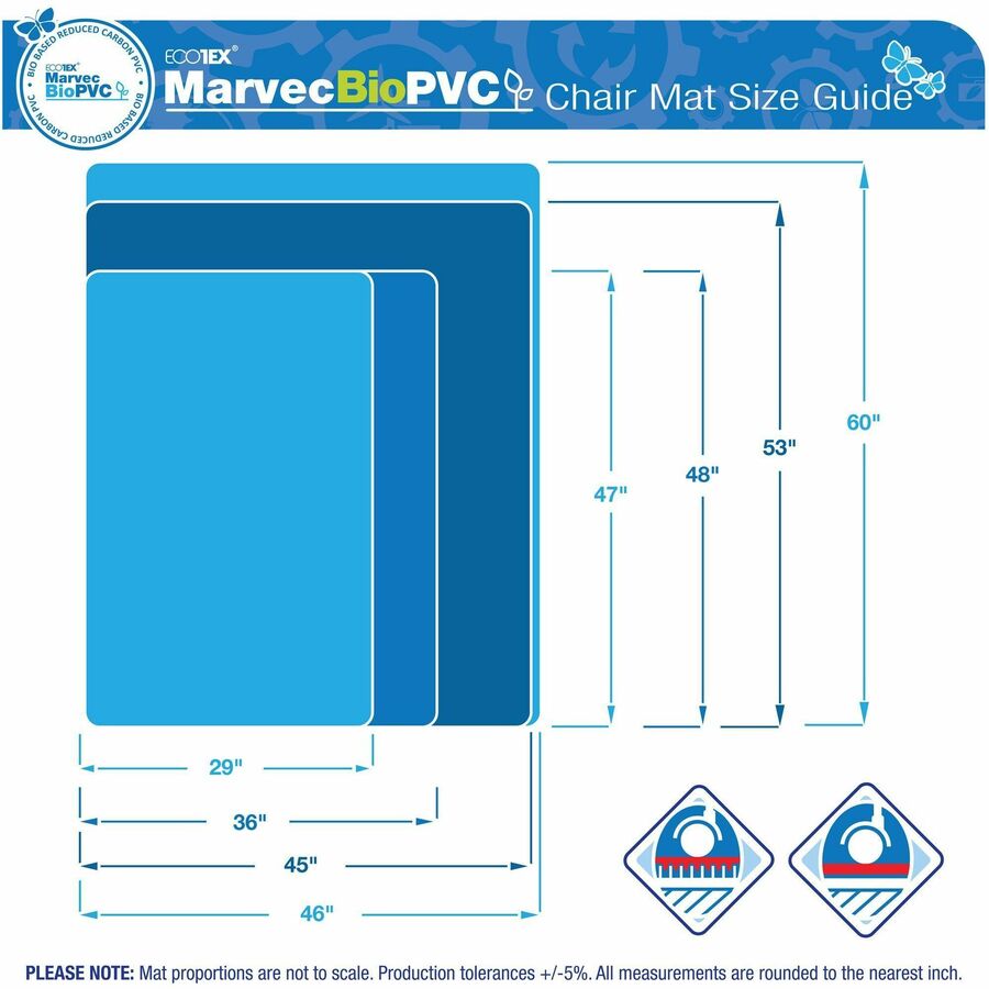 Floortex Ecotex Marvec BioPVC Chairmat, 48" x 36", Clear, Polyvinyl Chloride (PVC), 1 Each