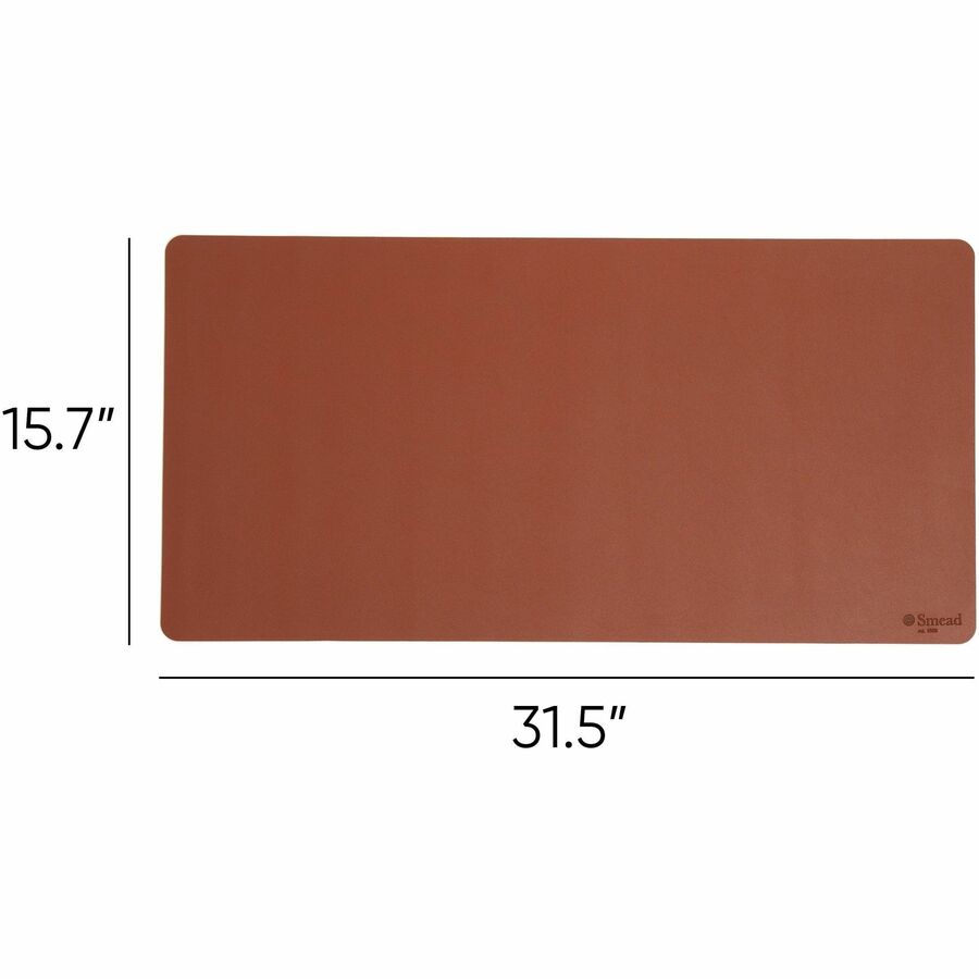 Smead Waterproof Desk Pad, Rectangular, 15.7" x 31.5", Faux Suede Backing, Vegan Leather, Saddle, 1 Each