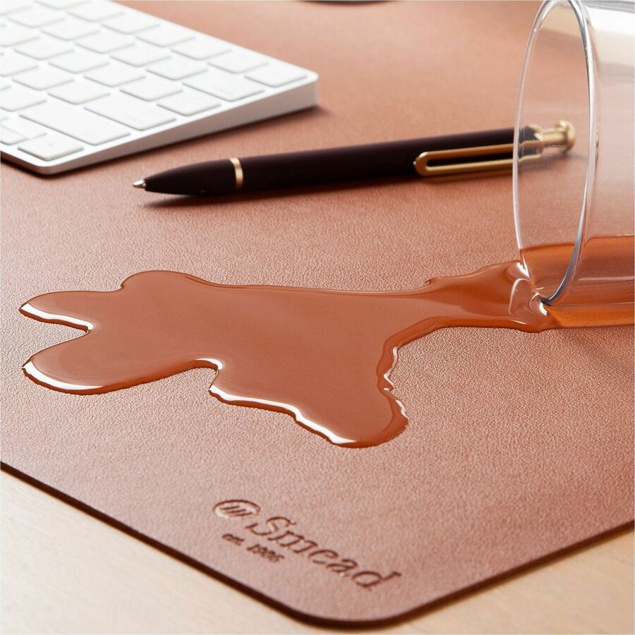 Smead Waterproof Desk Pad, Rectangular, 15.7" x 31.5", Faux Suede Backing, Vegan Leather, Saddle, 1 Each