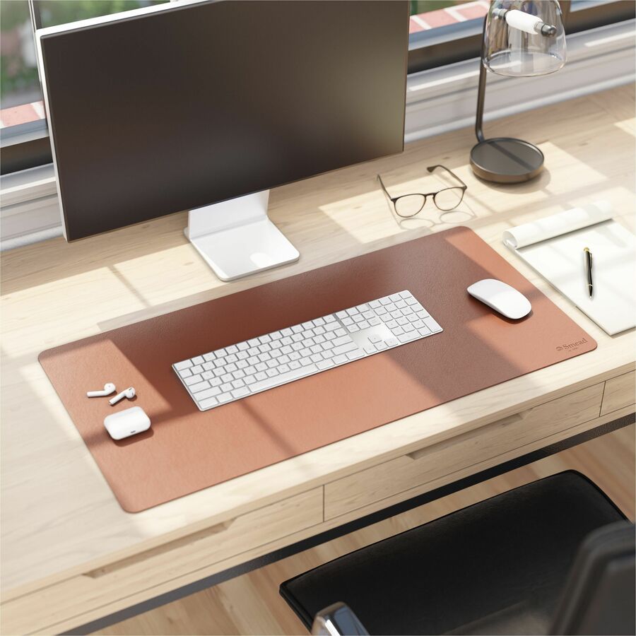 Smead Waterproof Desk Pad, Rectangular, 15.7" x 31.5", Faux Suede Backing, Vegan Leather, Saddle, 1 Each