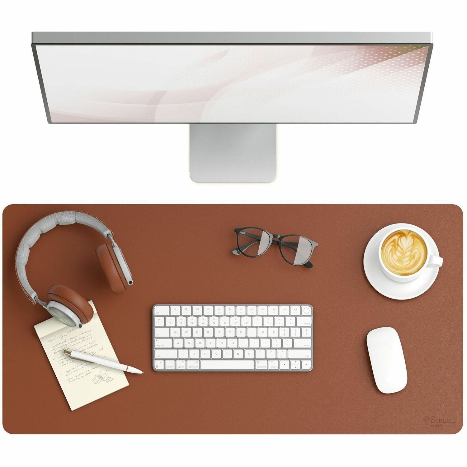 Smead Waterproof Desk Pad, Rectangular, 15.7" x 31.5", Faux Suede Backing, Vegan Leather, Saddle, 1 Each