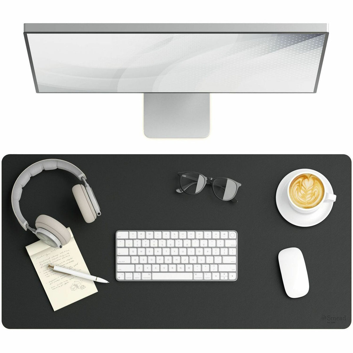 Smead Waterproof Desk Pad, Rectangular, 15.7" x 31.5", Vegan Leather, Faux Suede Backing, Charcoal, 1 Each