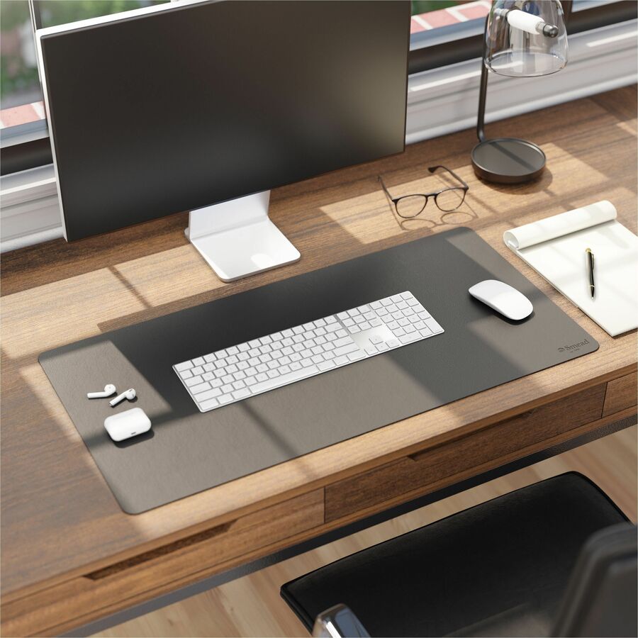 Smead Waterproof Desk Pad, Rectangular, 15.7" x 31.5", Vegan Leather, Faux Suede Backing, Charcoal, 1 Each