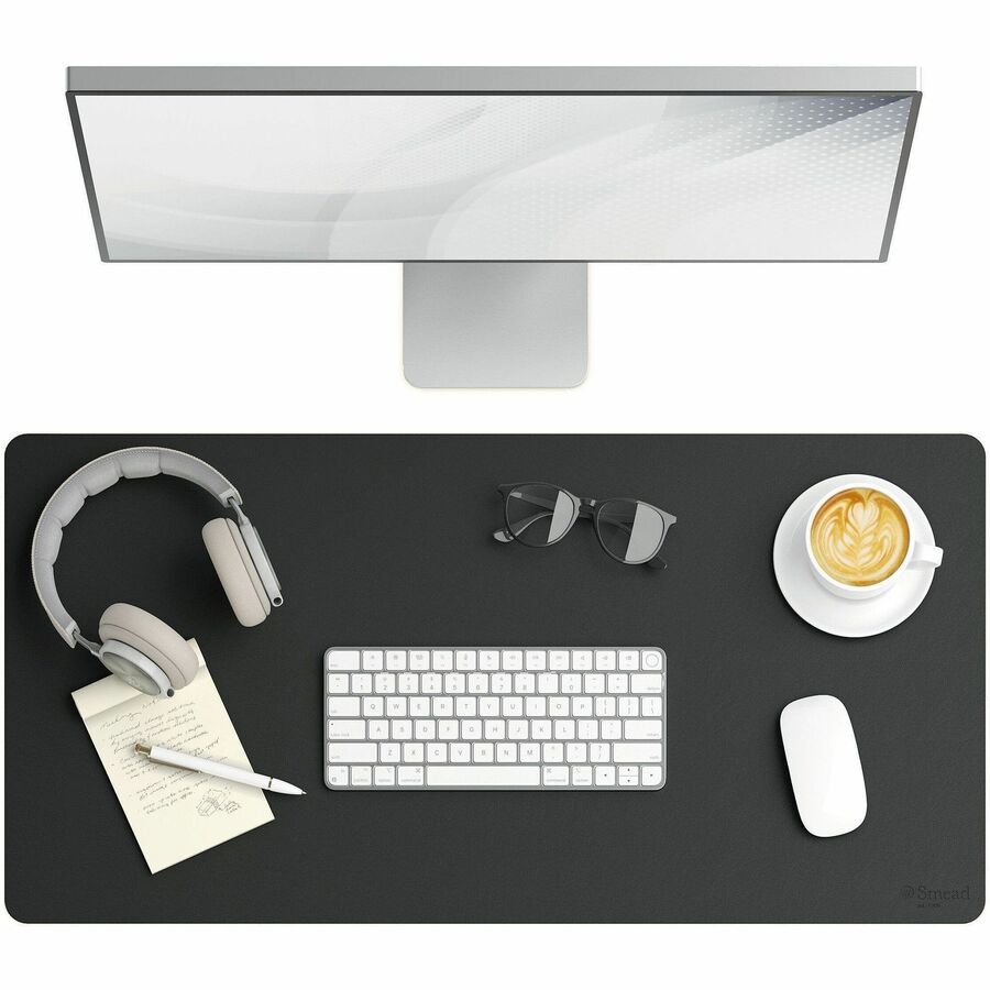 Smead Waterproof Desk Pad, Rectangular, 15.7" x 31.5", Vegan Leather, Faux Suede Backing, Charcoal, 1 Each