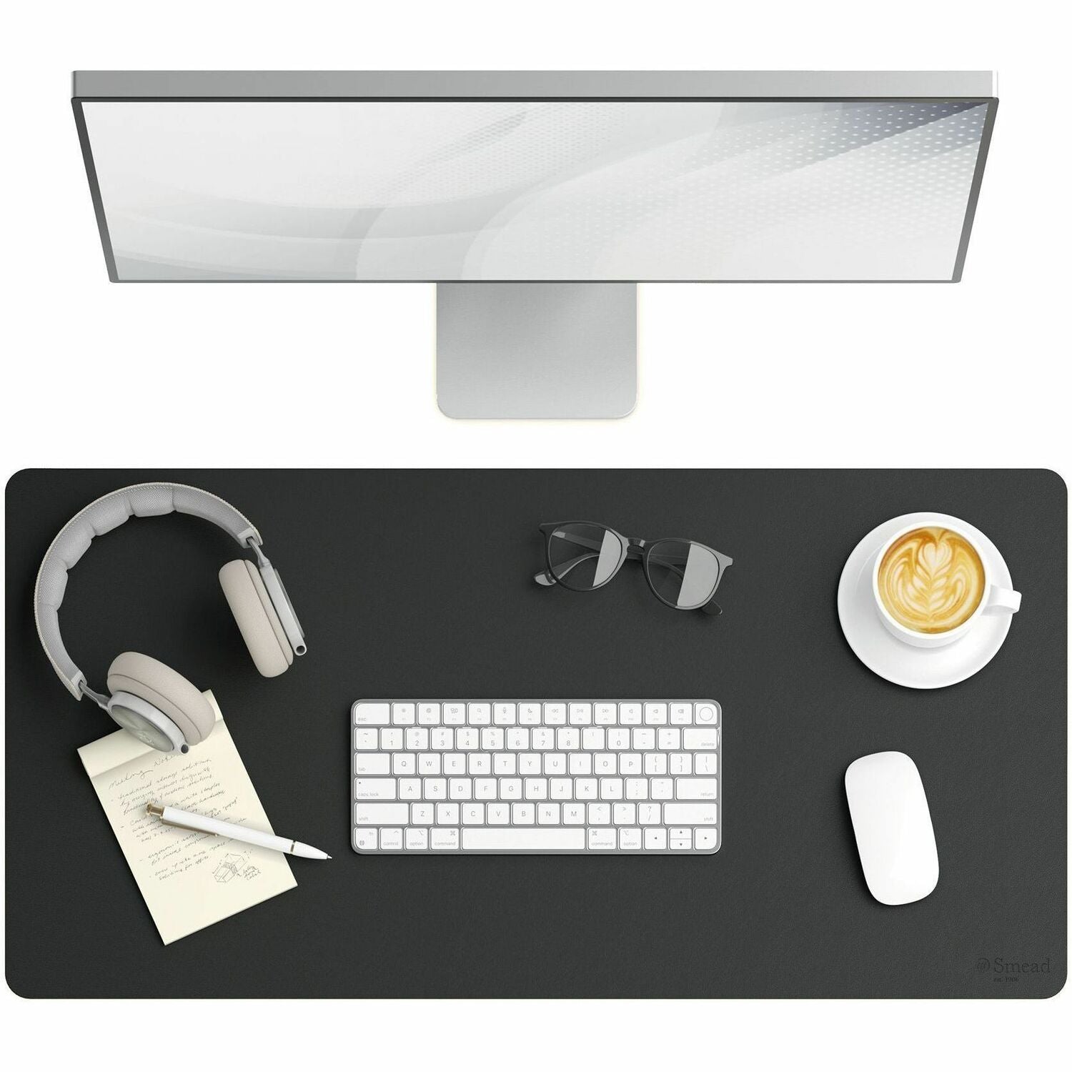 Smead Waterproof Desk Pad, Rectangular, 15.7" x 31.5", Vegan Leather, Faux Suede Backing, Charcoal, 1 Each