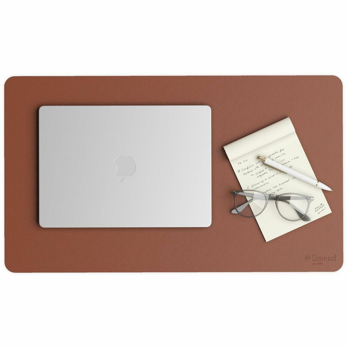 Smead Waterproof Desk Pad, Rectangular, 13.7" x 23.6", Faux Suede Backing, Vegan Leather, Saddle, 1 Each