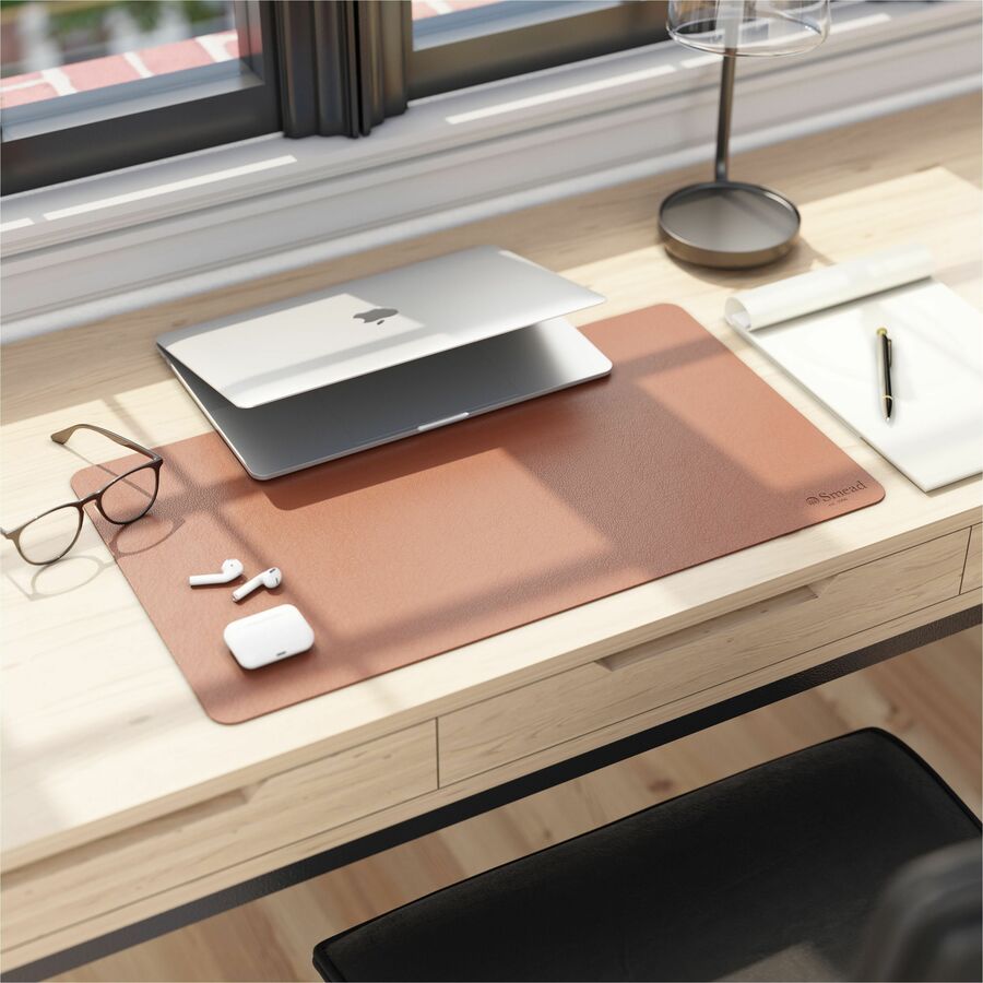 Smead Waterproof Desk Pad, Rectangular, 13.7" x 23.6", Faux Suede Backing, Vegan Leather, Saddle, 1 Each