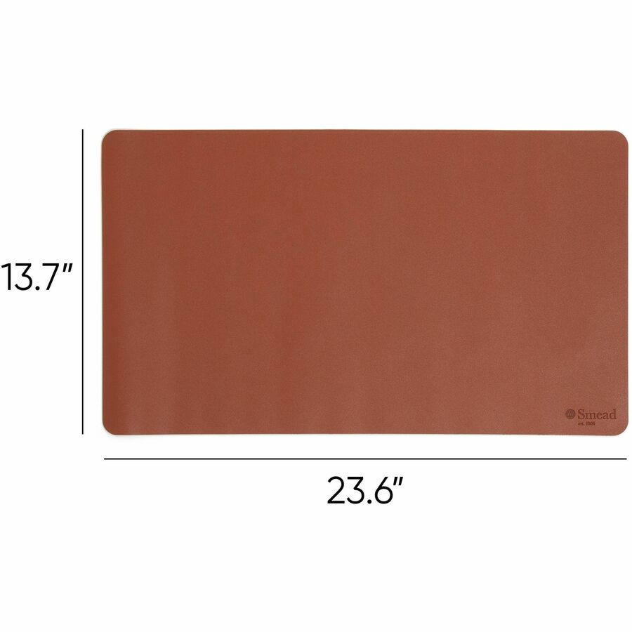Smead Waterproof Desk Pad, Rectangular, 13.7" x 23.6", Faux Suede Backing, Vegan Leather, Saddle, 1 Each