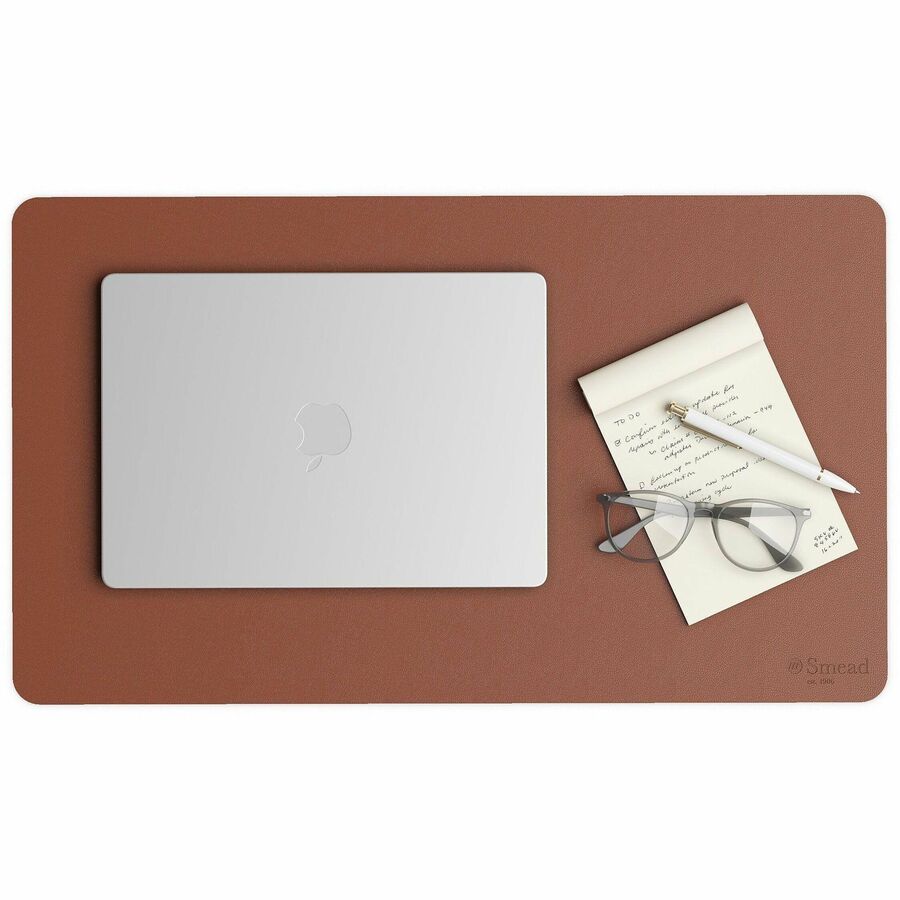 Smead Waterproof Desk Pad, Rectangular, 13.7" x 23.6", Faux Suede Backing, Vegan Leather, Saddle, 1 Each