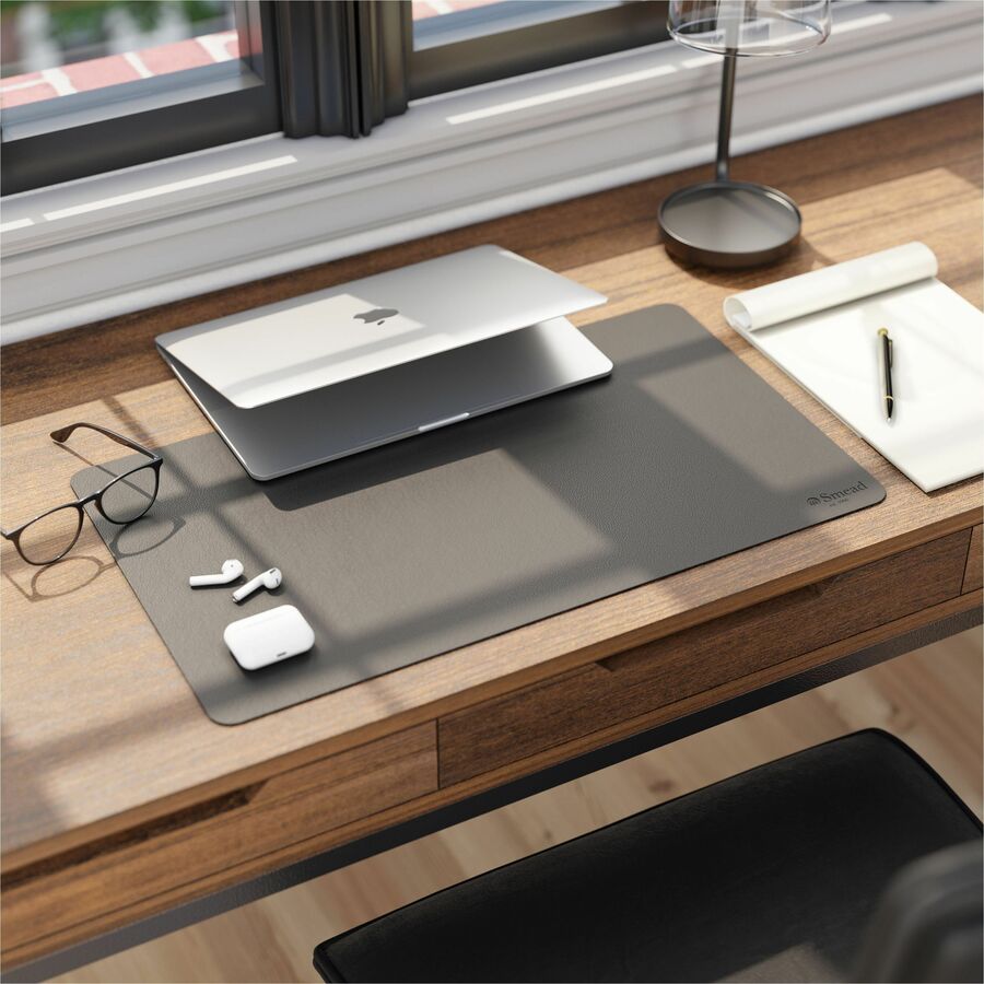 Smead Waterproof Desk Pad, Rectangular, 13.7" x 23.6", Faux Suede Backing, Vegan Leather, Charcoal, 1 Each