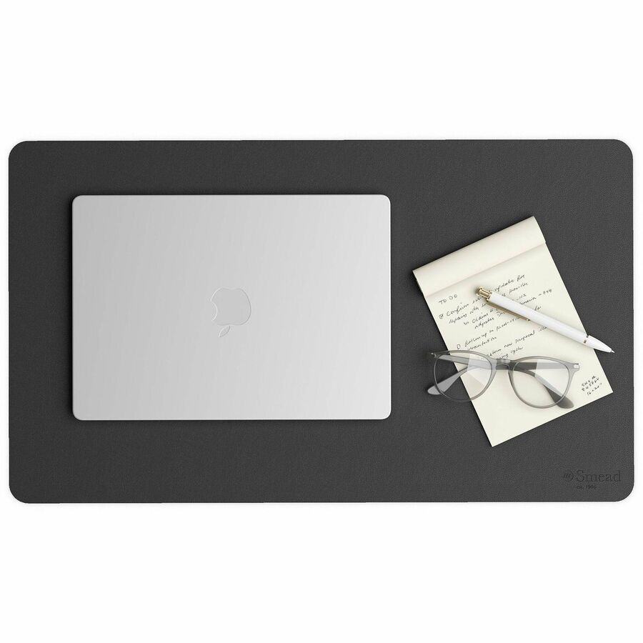 Smead Waterproof Desk Pad, Rectangular, 13.7" x 23.6", Faux Suede Backing, Vegan Leather, Charcoal, 1 Each