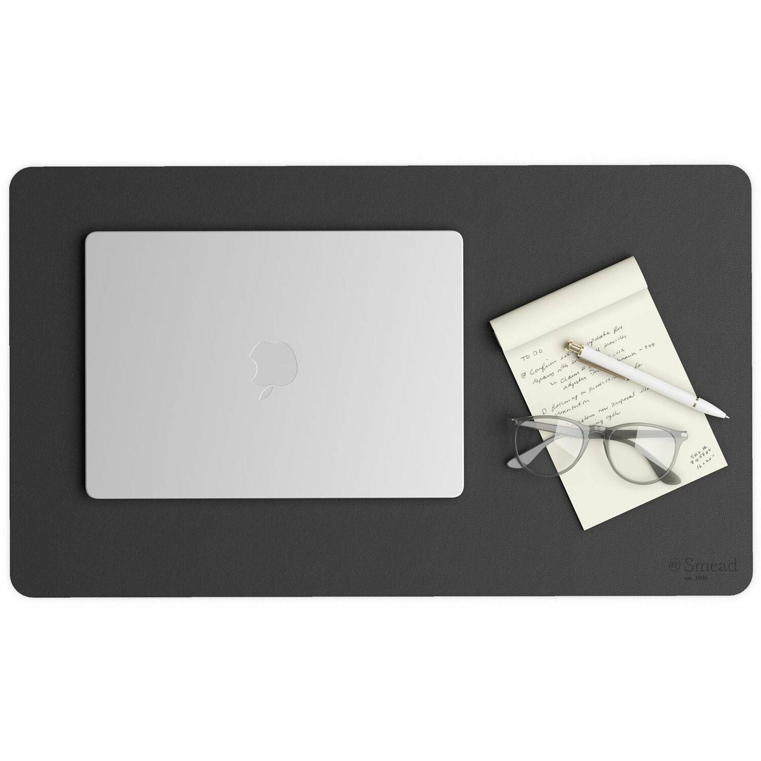 Smead Waterproof Desk Pad, Rectangular, 13.7" x 23.6", Faux Suede Backing, Vegan Leather, Charcoal, 1 Each