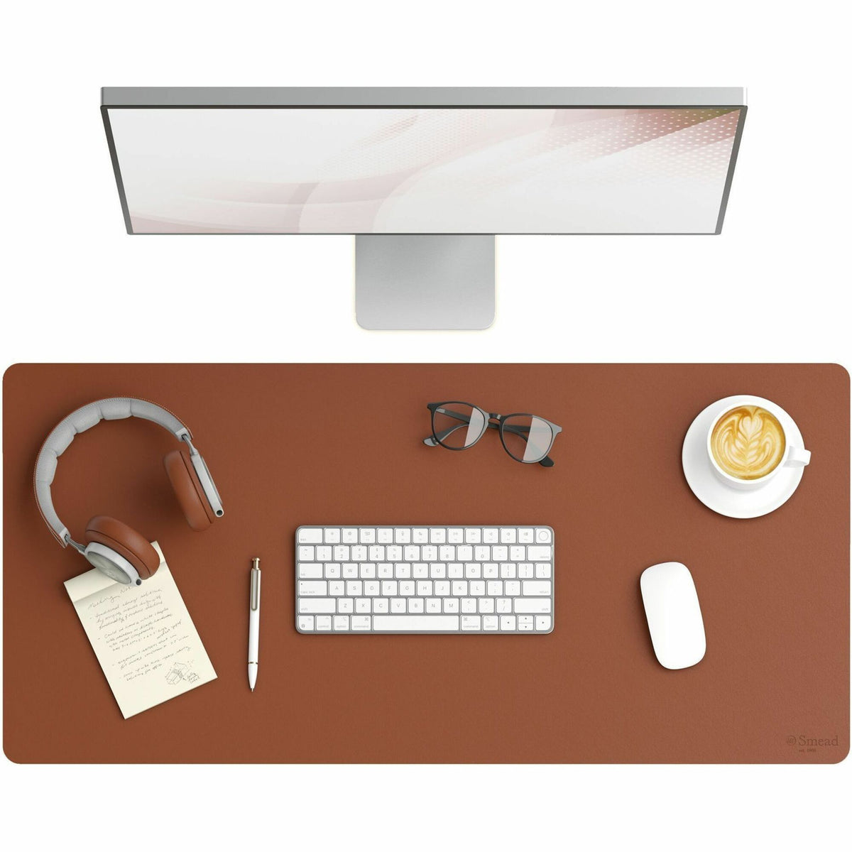 Smead Waterproof Desk Pad, Rectangular, 17" x 36", Vegan Leather, Faux Suede Backing, Saddle, 1 Each
